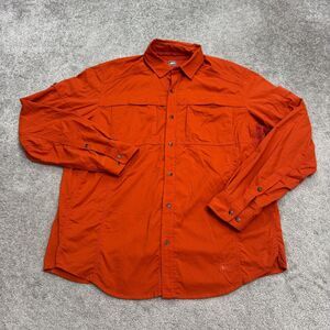 REI Sahara Tech Button down Shirt Mens Large Rust Orange Nylon Stretch Outdoor